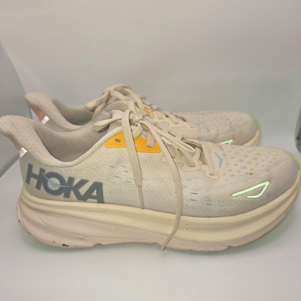 Hoka Clifton 9 Women's Running Shoes Cream Yellow Road Runner Sneakers - Picture 3 of 10